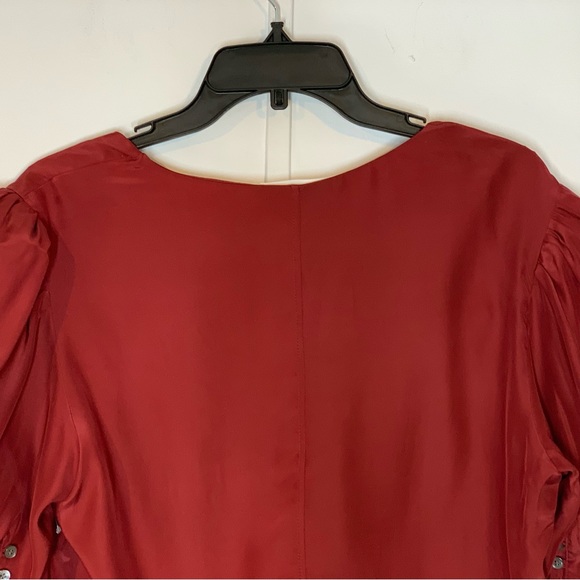 FRAME Shirred Silk Peplum Blouse in OXBLOOD NWOT - Picture 8 of 12
